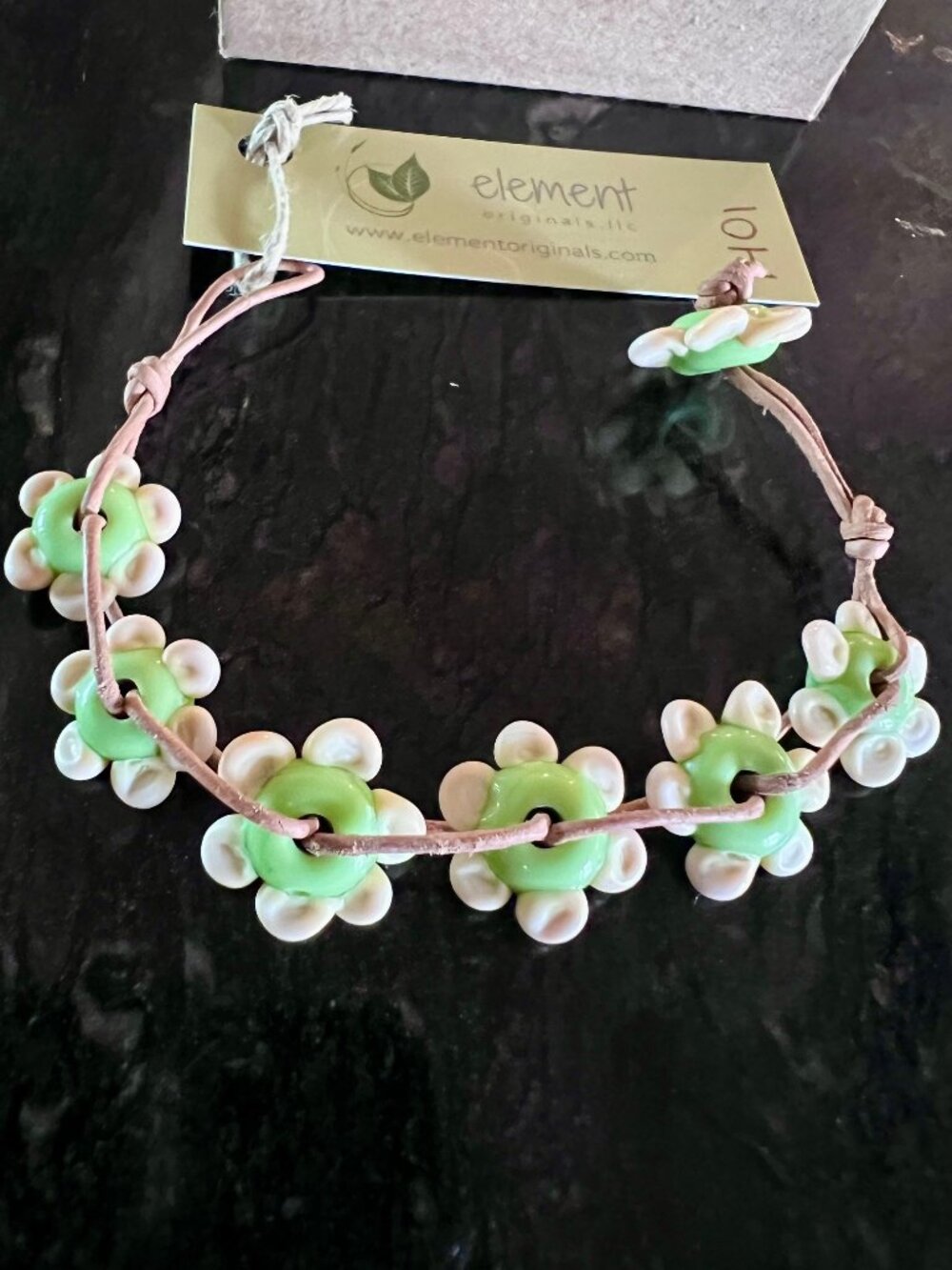 Handmade Lampwork Flower & Leather Bracelet